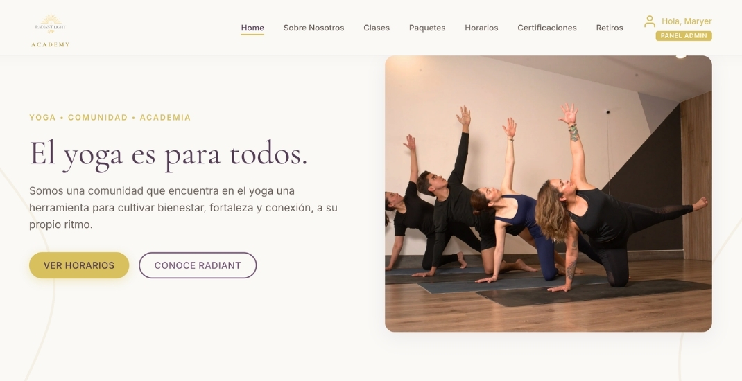 Vista previa del sitio web de Radiant Light Yogi